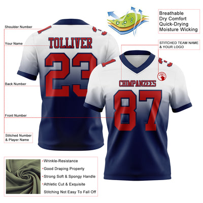 Custom White Red-Navy Authentic Fade Fashion Football Jersey
