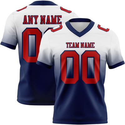 Custom White Red-Navy Authentic Fade Fashion Football Jersey