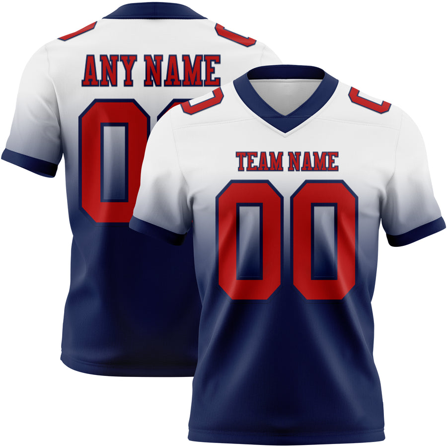 Custom White Red-Navy Authentic Fade Fashion Football Jersey