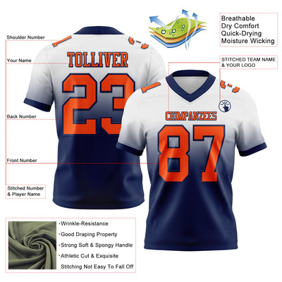 Custom White Orange-Navy Authentic Fade Fashion Football Jersey