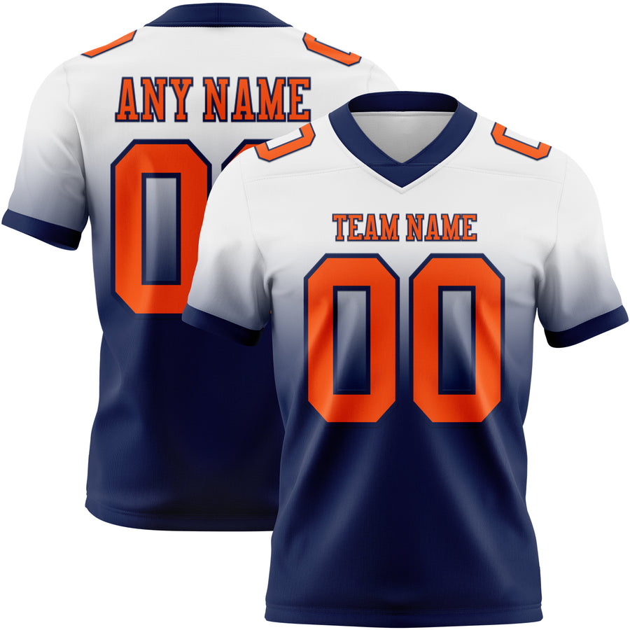 Custom White Orange-Navy Authentic Fade Fashion Football Jersey