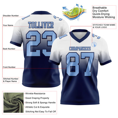 Custom White Light Blue-Navy Authentic Fade Fashion Football Jersey
