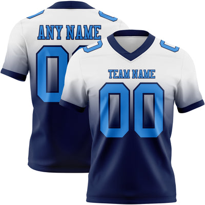 Custom White Powder Blue-Navy Authentic Fade Fashion Football Jersey