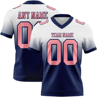 Custom White Medium Pink-Navy Authentic Fade Fashion Football Jersey