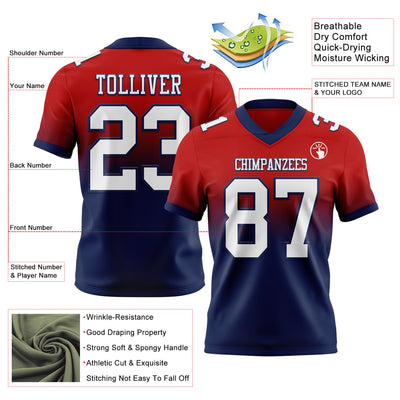 Custom Red White-Navy Authentic Fade Fashion Football Jersey