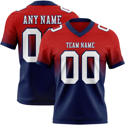 Custom Red White-Navy Authentic Fade Fashion Football Jersey