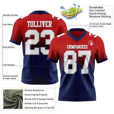 Custom Red White Navy-Gray Authentic Fade Fashion Football Jersey