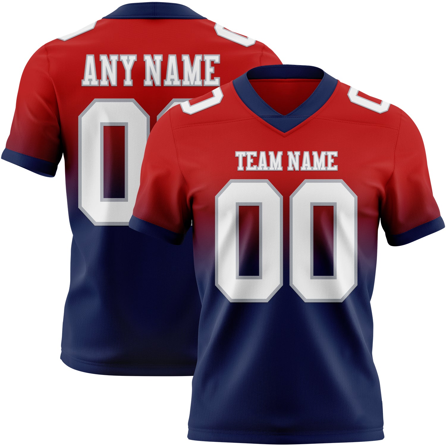 Custom Red White Navy-Gray Authentic Fade Fashion Football Jersey