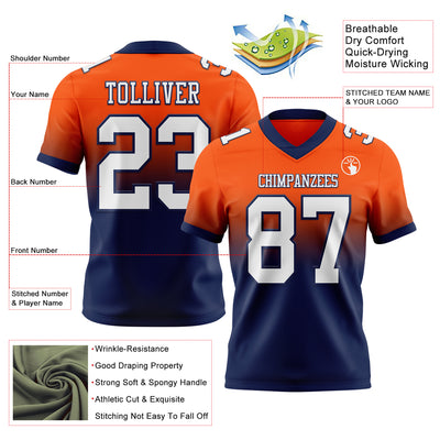 Custom Orange White-Navy Authentic Fade Fashion Football Jersey