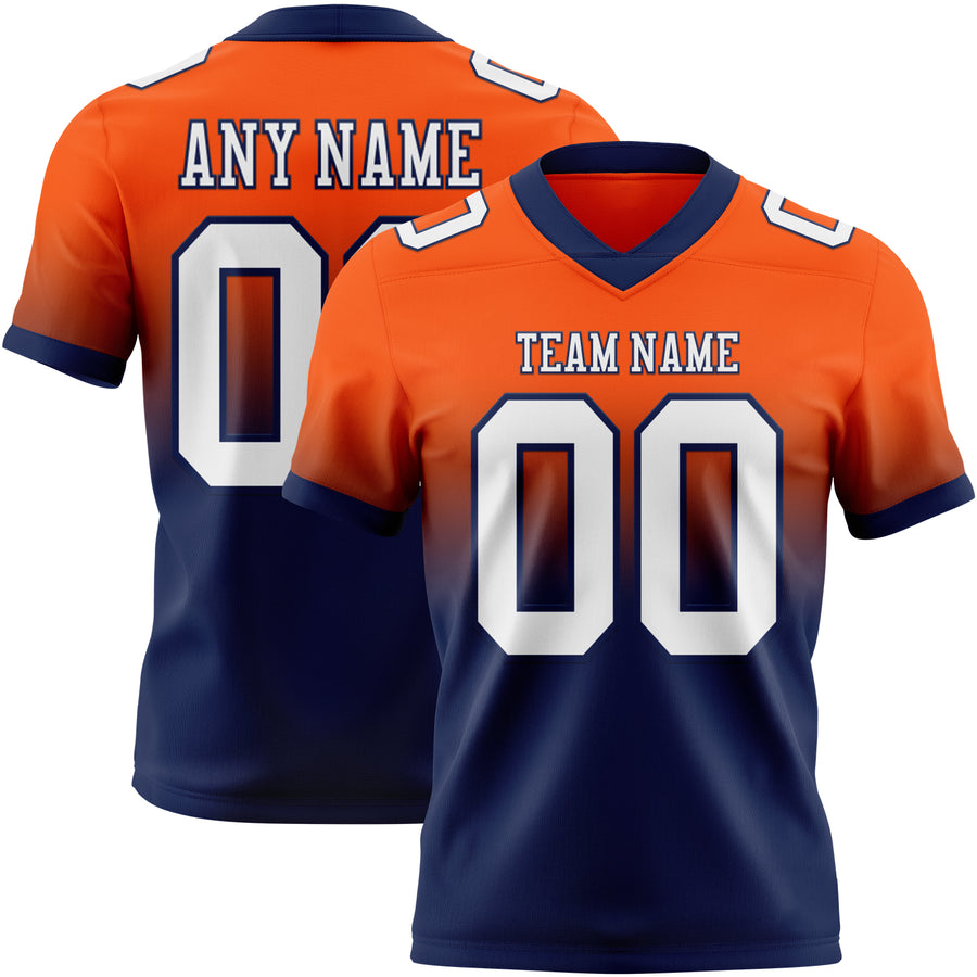 Custom Orange White-Navy Authentic Fade Fashion Football Jersey