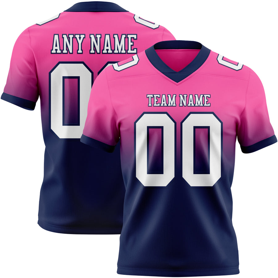 Custom Pink White-Navy Authentic Fade Fashion Football Jersey