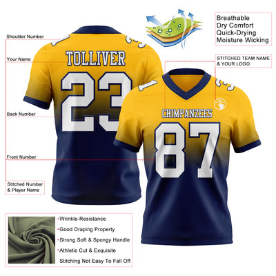 Custom Gold White-Navy Authentic Fade Fashion Football Jersey
