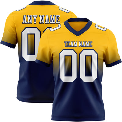 Custom Gold White-Navy Authentic Fade Fashion Football Jersey