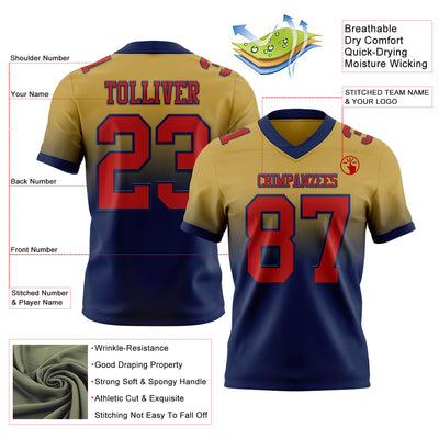 Custom Old Gold Red-Navy Authentic Fade Fashion Football Jersey