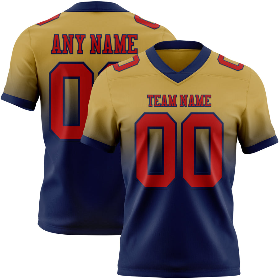 Custom Old Gold Red-Navy Authentic Fade Fashion Football Jersey