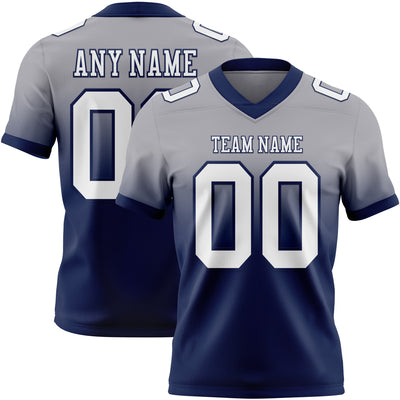 Custom Gray White-Navy Authentic Fade Fashion Football Jersey