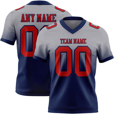Custom Gray Red-Navy Authentic Fade Fashion Football Jersey