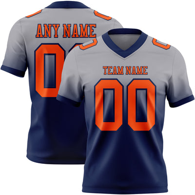 Custom Gray Orange-Navy Authentic Fade Fashion Football Jersey