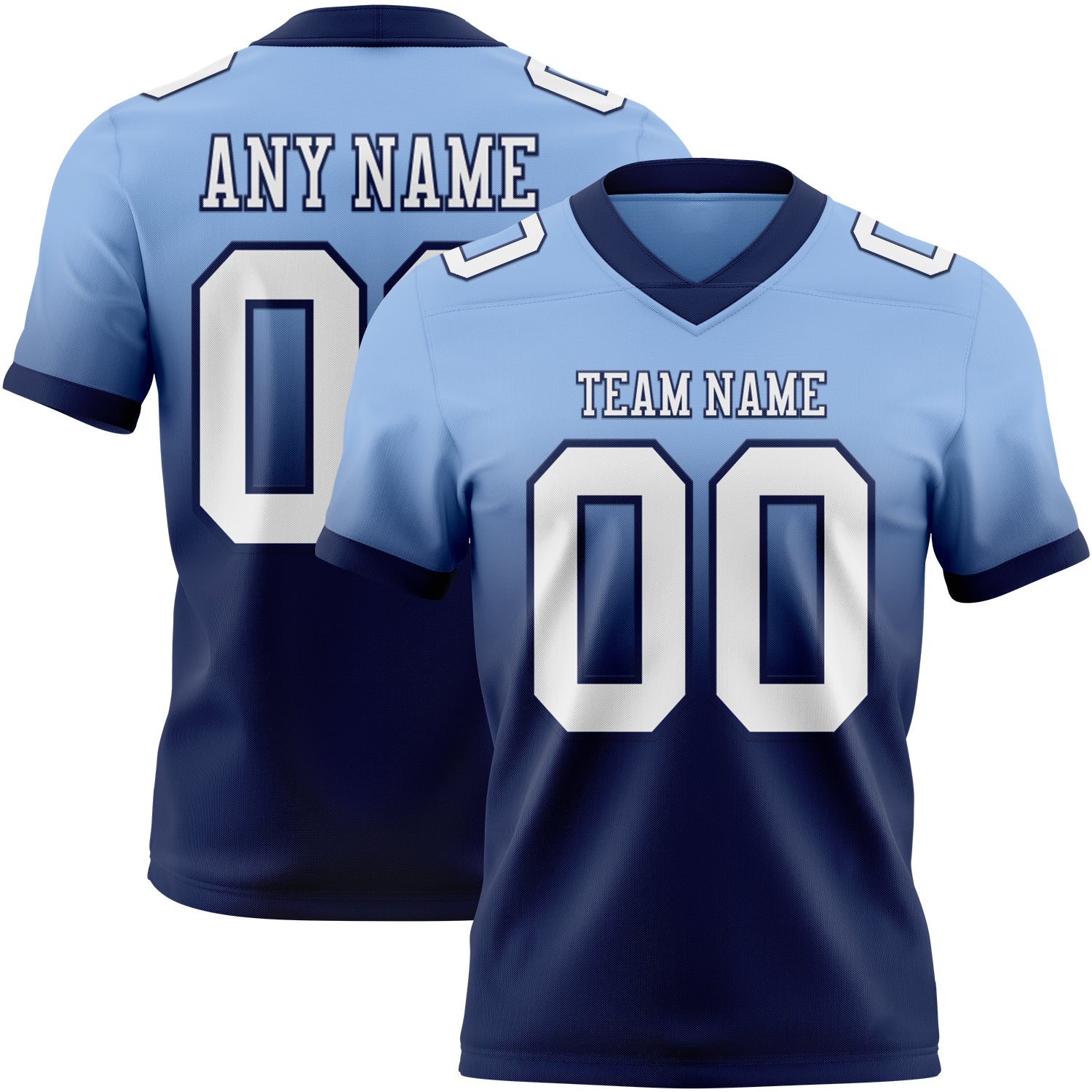 Custom Light Blue White-Navy Authentic Fade Fashion Football Jersey