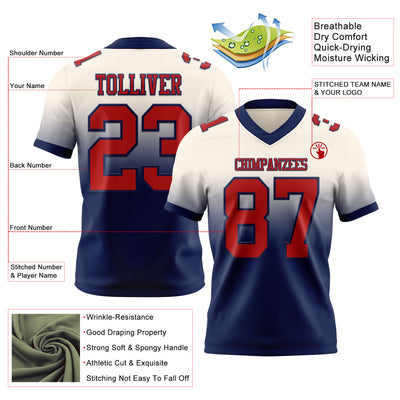 Custom Cream Red-Navy Authentic Fade Fashion Football Jersey