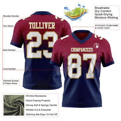 Custom Maroon White Navy-Old Gold Authentic Fade Fashion Football Jersey