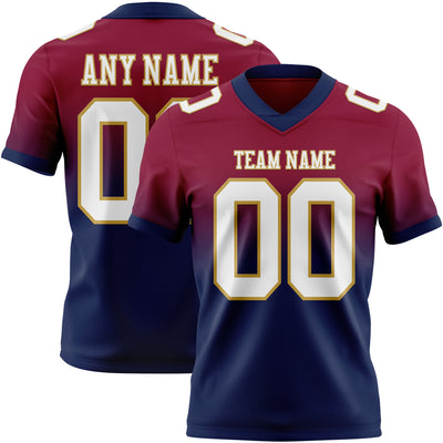 Custom Maroon White Navy-Old Gold Authentic Fade Fashion Football Jersey