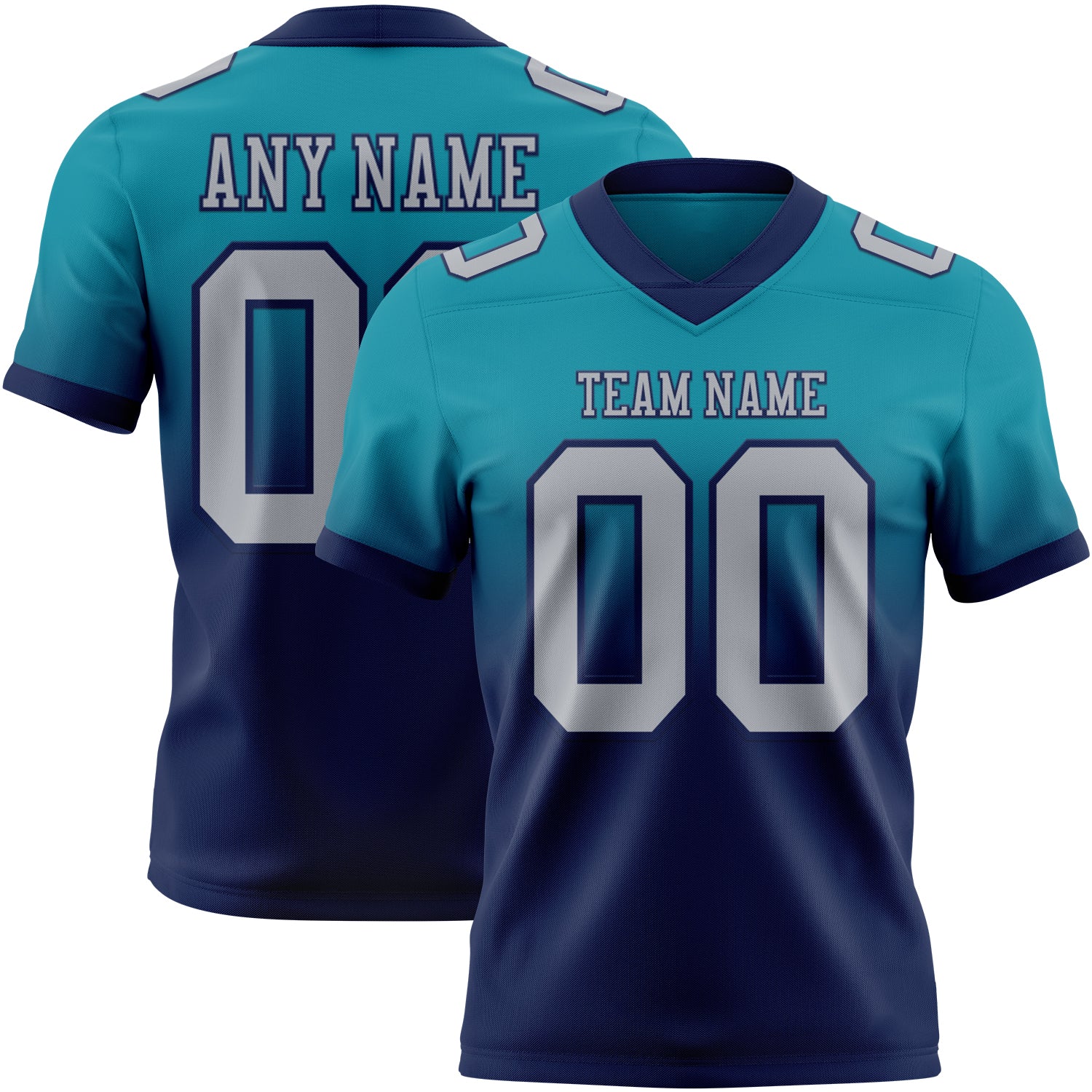 Custom Teal Gray-Navy Authentic Fade Fashion Football Jersey