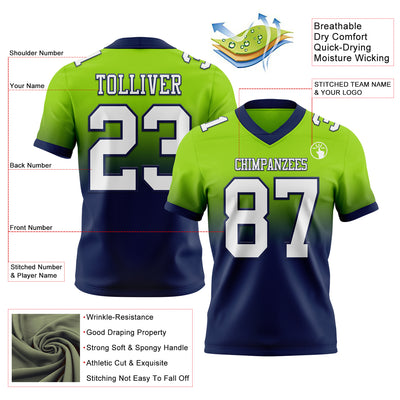 Custom Neon Green White-Navy Authentic Fade Fashion Football Jersey