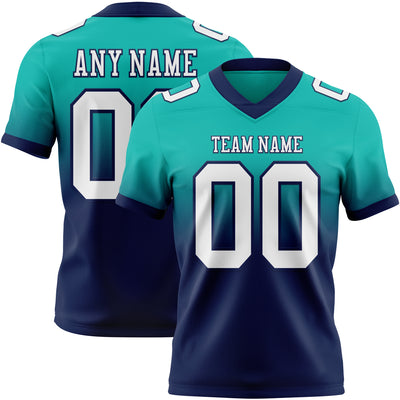 Custom Aqua White-Navy Authentic Fade Fashion Football Jersey