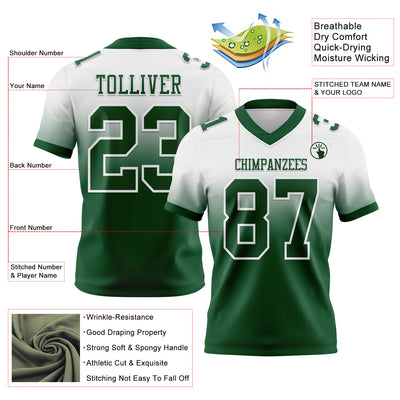 Custom White Green Authentic Fade Fashion Football Jersey