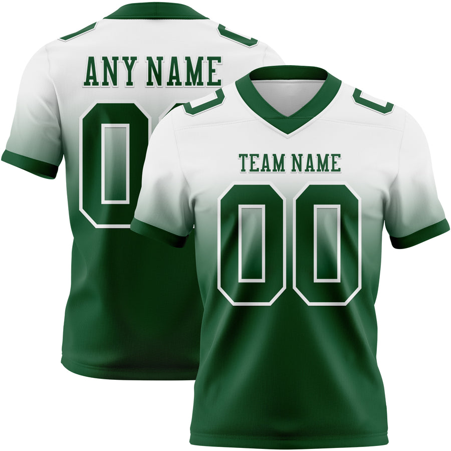 Custom White Green Authentic Fade Fashion Football Jersey