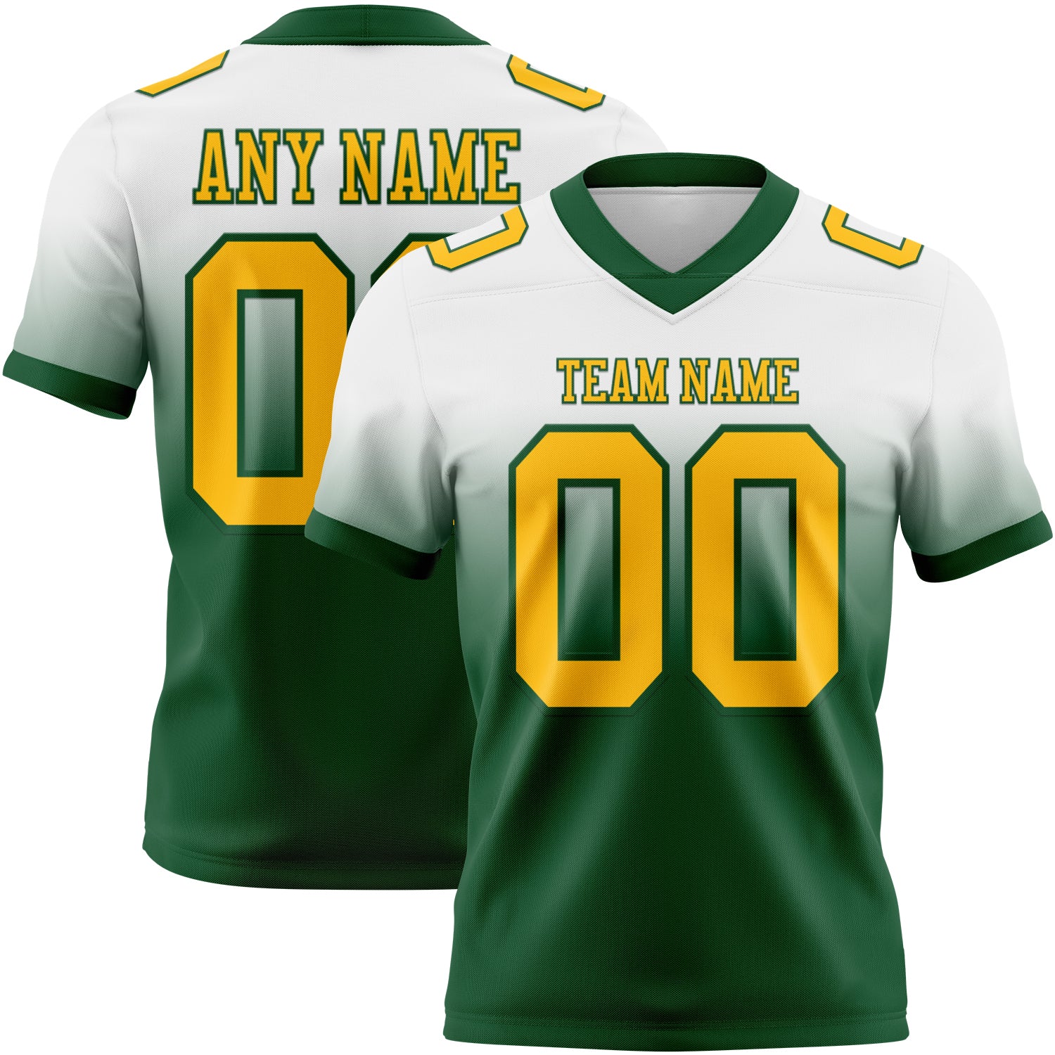 Custom White Gold-Green Authentic Fade Fashion Football Jersey