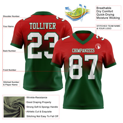Custom Red White-Green Authentic Fade Fashion Football Jersey