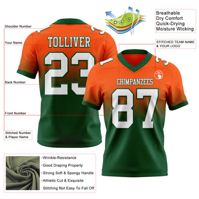 Custom Orange White-Green Authentic Fade Fashion Football Jersey