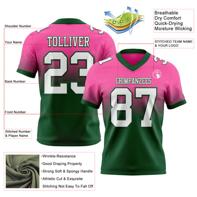 Custom Pink White-Green Authentic Fade Fashion Football Jersey