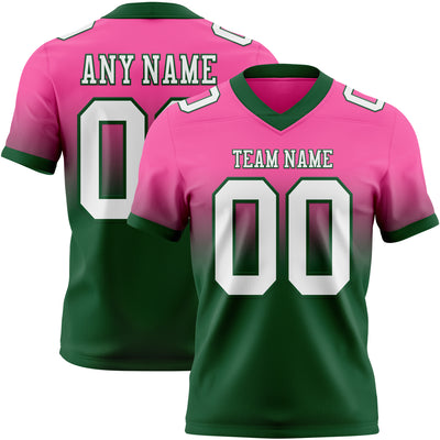 Custom Pink White-Green Authentic Fade Fashion Football Jersey