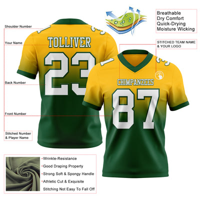 Custom Gold White-Green Authentic Fade Fashion Football Jersey