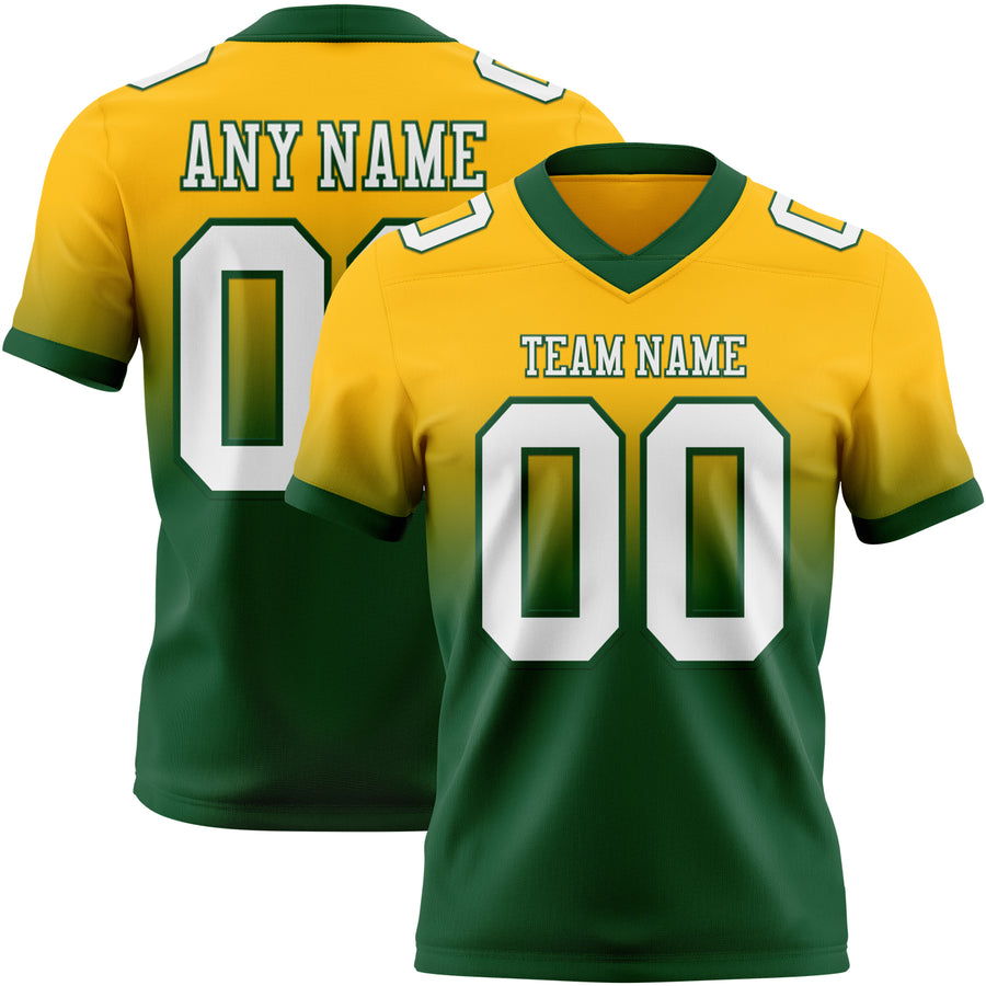 Custom Gold White-Green Authentic Fade Fashion Football Jersey