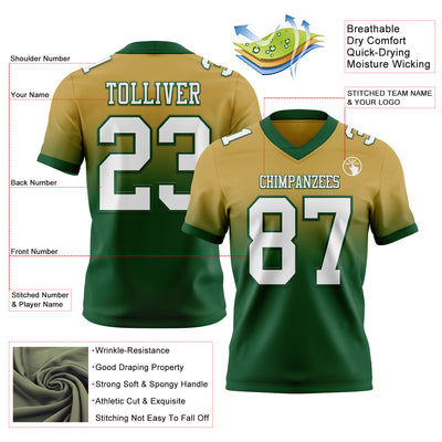 Custom Old Gold White-Green Authentic Fade Fashion Football Jersey