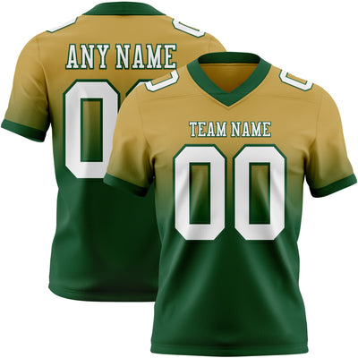 Custom Old Gold White-Green Authentic Fade Fashion Football Jersey