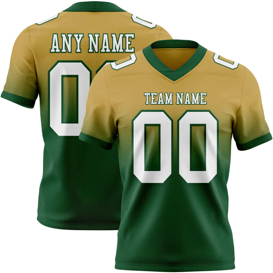 Custom Old Gold White-Green Authentic Fade Fashion Football Jersey