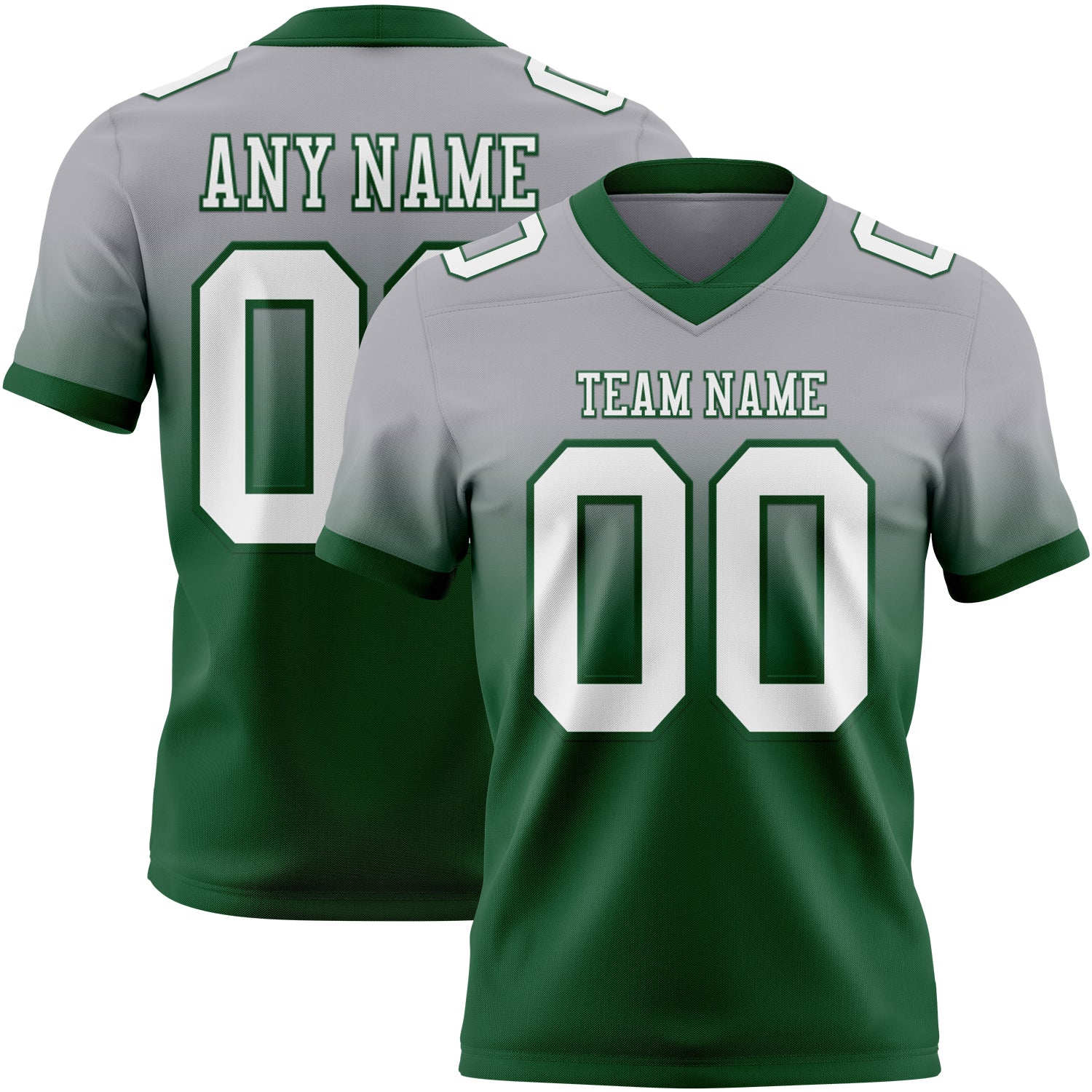 Custom Gray White-Green Authentic Fade Fashion Football Jersey