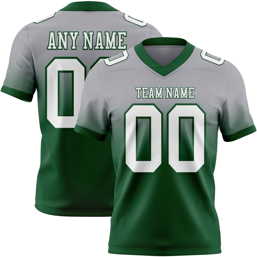 Custom Gray White-Green Authentic Fade Fashion Football Jersey
