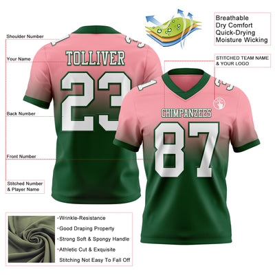 Custom Medium Pink White-Green Authentic Fade Fashion Football Jersey
