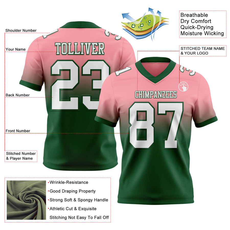 Custom Medium Pink White-Green Authentic Fade Fashion Football Jersey