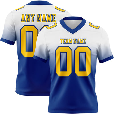 Custom White Yellow-Royal Authentic Fade Fashion Football Jersey