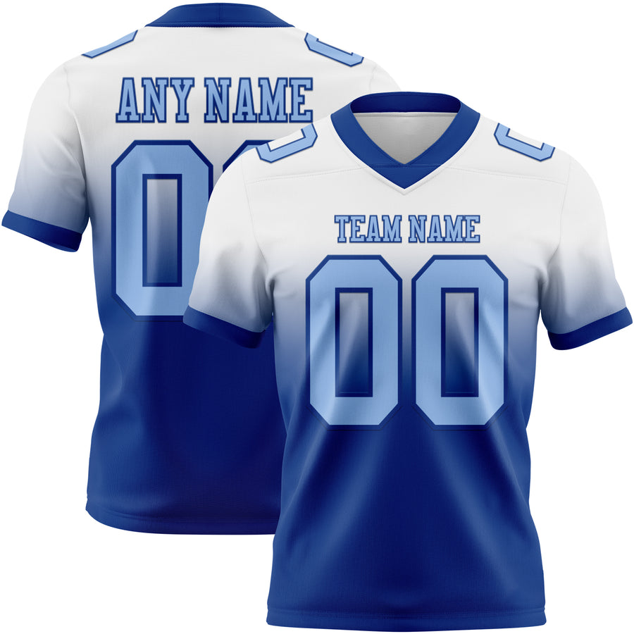 Custom White Light Blue-Royal Authentic Fade Fashion Football Jersey