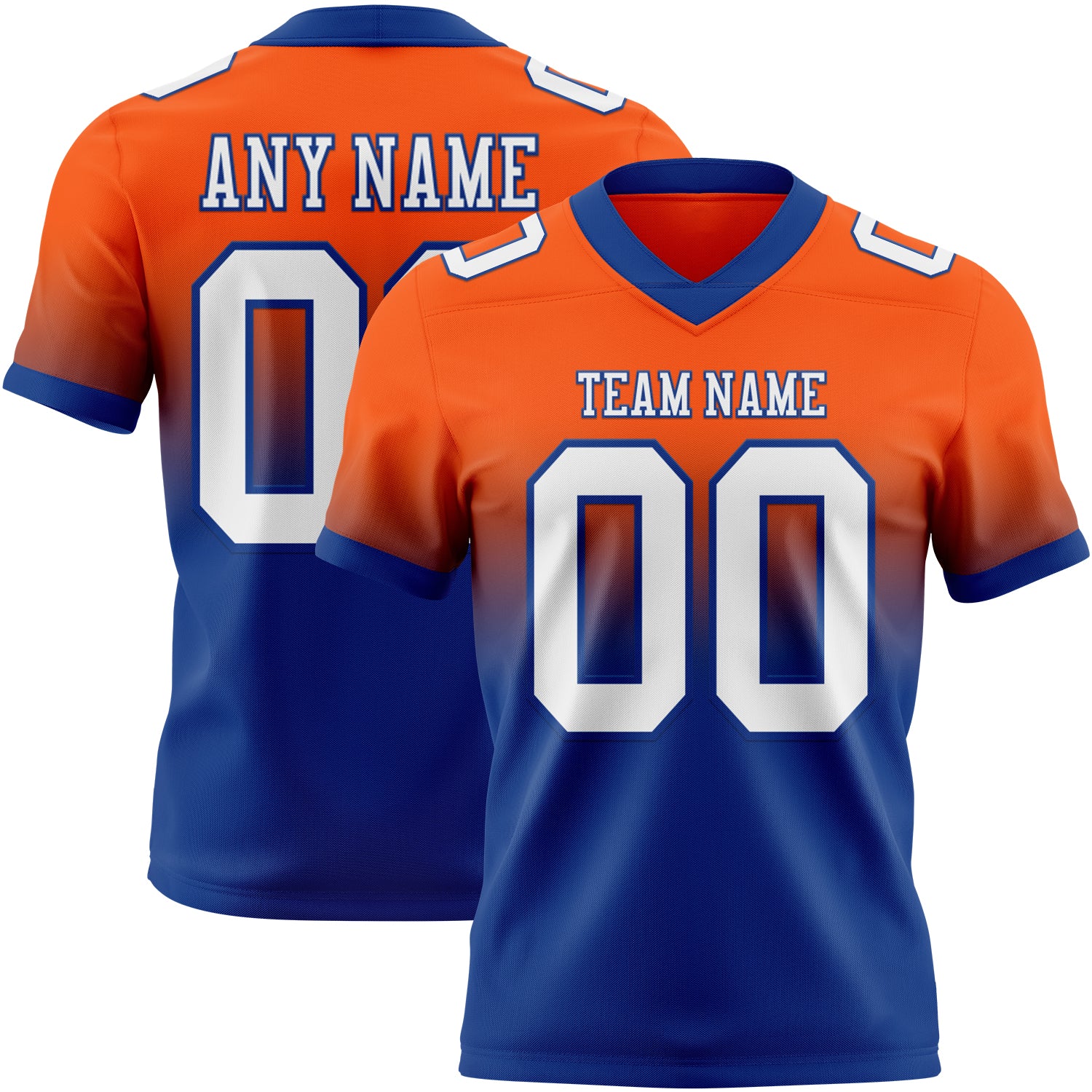 Custom Orange White-Royal Authentic Fade Fashion Football Jersey