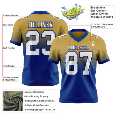 Custom Old Gold White-Royal Authentic Fade Fashion Football Jersey