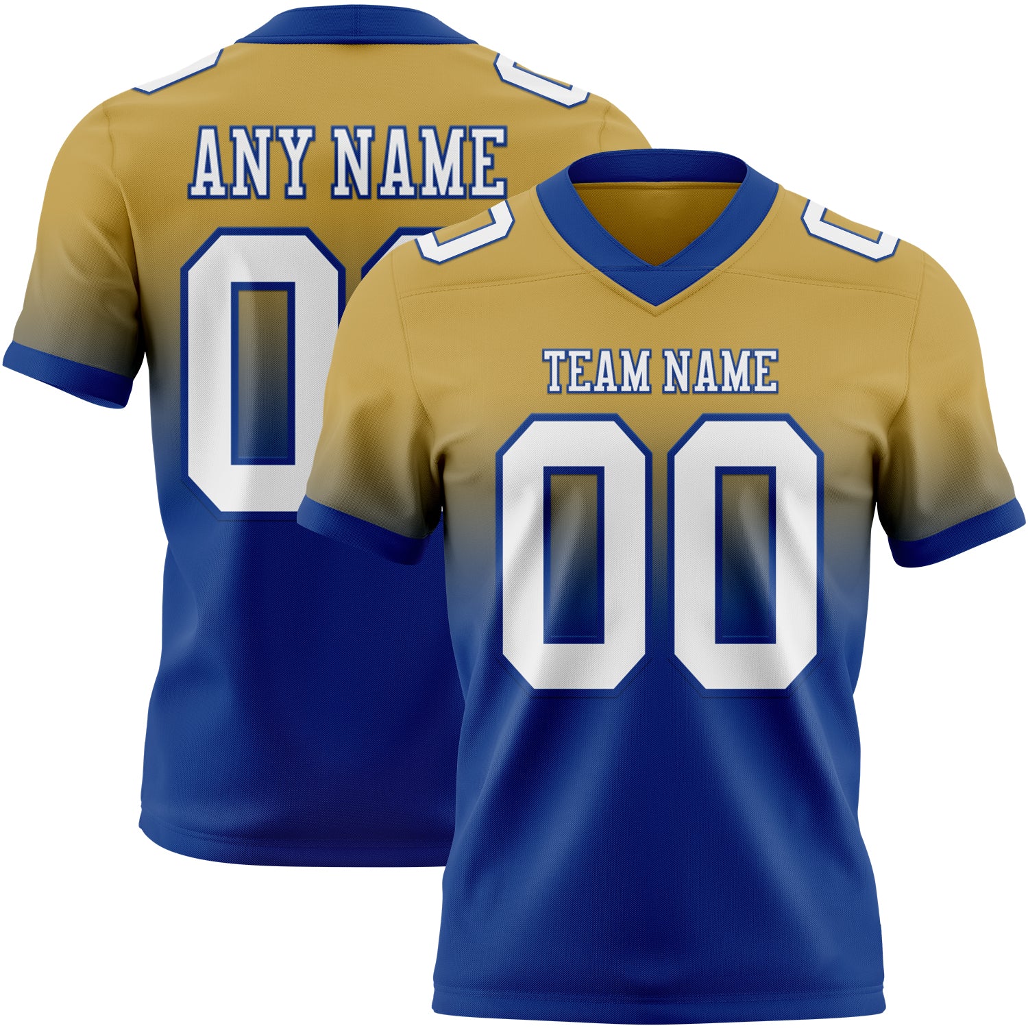 Custom Old Gold White-Royal Authentic Fade Fashion Football Jersey